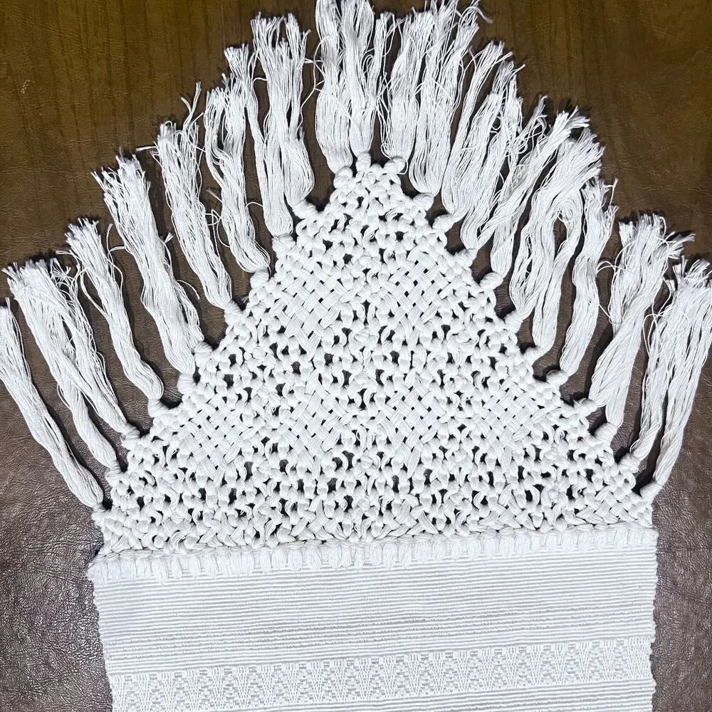 Handcrafted Macrame Fringed Ivory Table Runner Boho‎  Intricate Design 82X13
